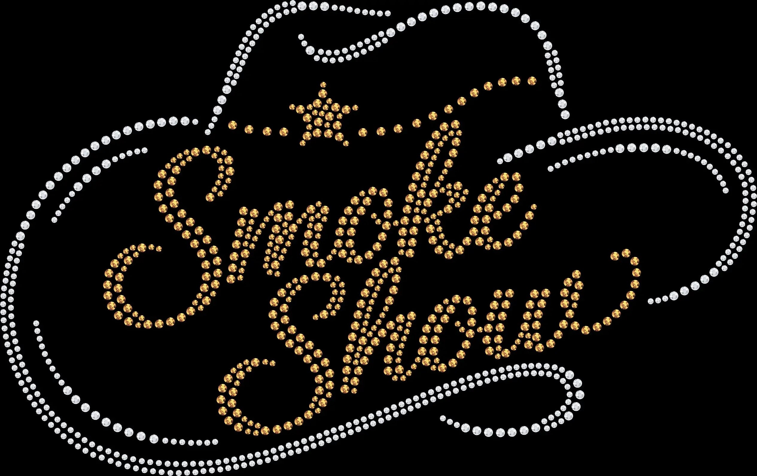 Smoke Show cowgirl hat rhinestone shirt featuring sparkling crystal lettering and a cowgirl hat graphic on a soft women’s tee, perfect for country concerts, rodeos, festivals, and western glam outfits.