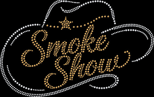 Smoke Show cowgirl hat rhinestone shirt featuring sparkling crystal lettering and a cowgirl hat graphic on a soft women’s tee, perfect for country concerts, rodeos, festivals, and western glam outfits.