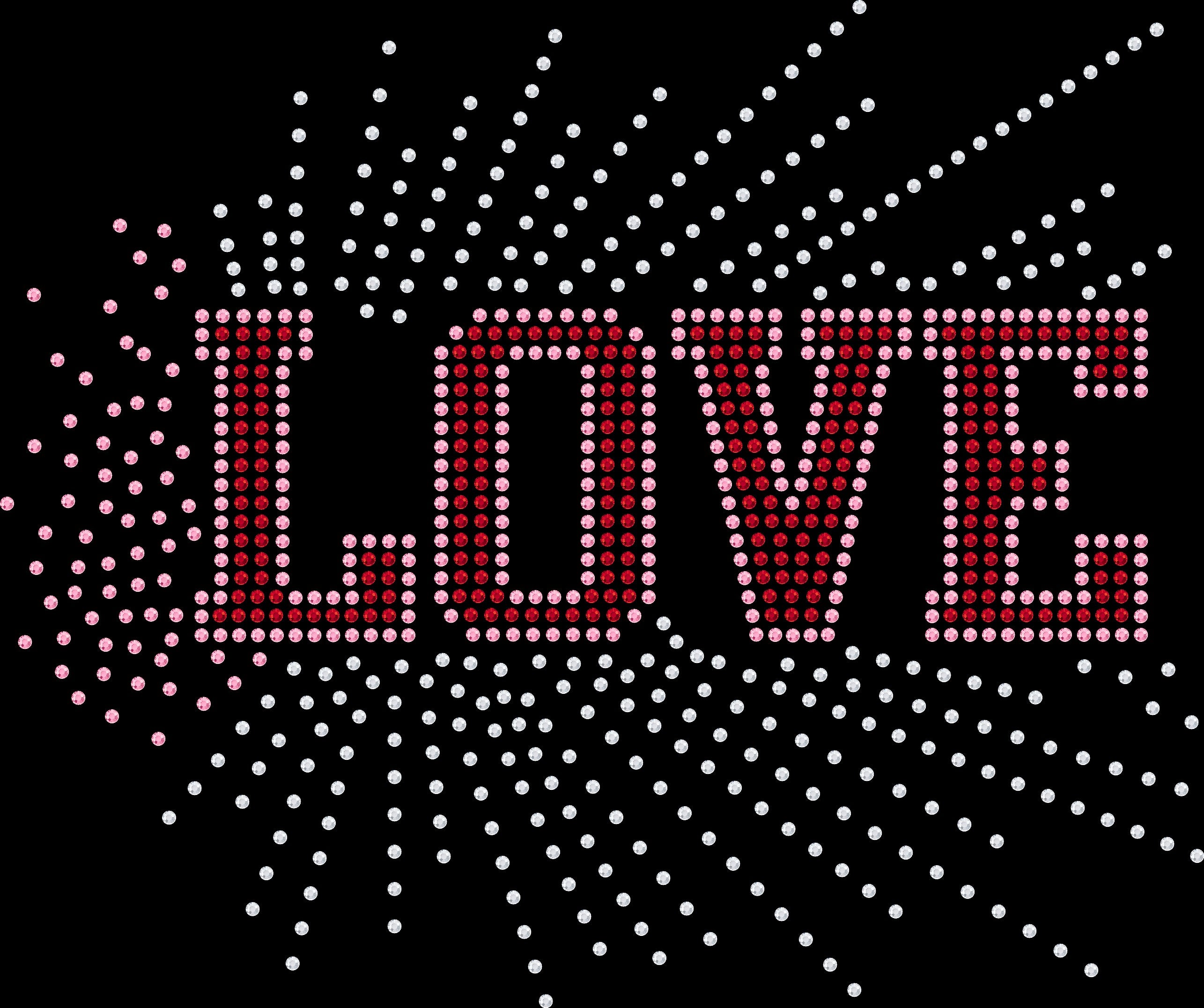 LOVE Firework rhinestone shirt featuring sparkling crystal lettering with a firework burst design on a soft women’s tee, perfect for Fourth of July celebrations, fireworks shows, and festive summer wear.