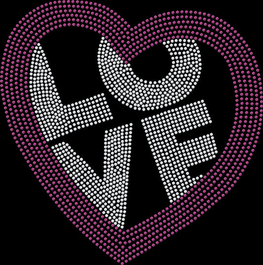 LOVE inside a heart rhinestone shirt featuring sparkling crystal lettering and a heart outline on a soft women’s tee, perfect for Valentine’s Day, romantic gifts, and everyday love-inspired wear.