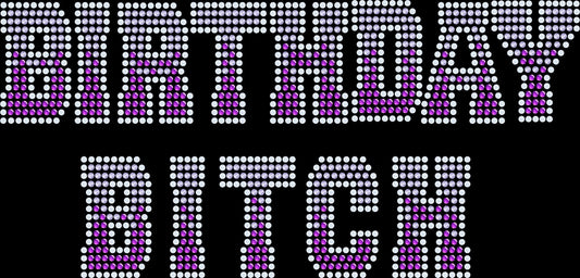 ombre birthday bitch rhinestone shirt featuring bold birthday celebration design on black shirt