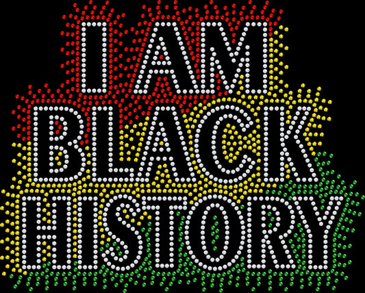 I Am Black History Firework rhinestone shirt featuring sparkling crystal firework design and bold lettering on a soft women’s fashion tee, celebrating Black excellence, heritage, and empowerment with radiant glam sparkle