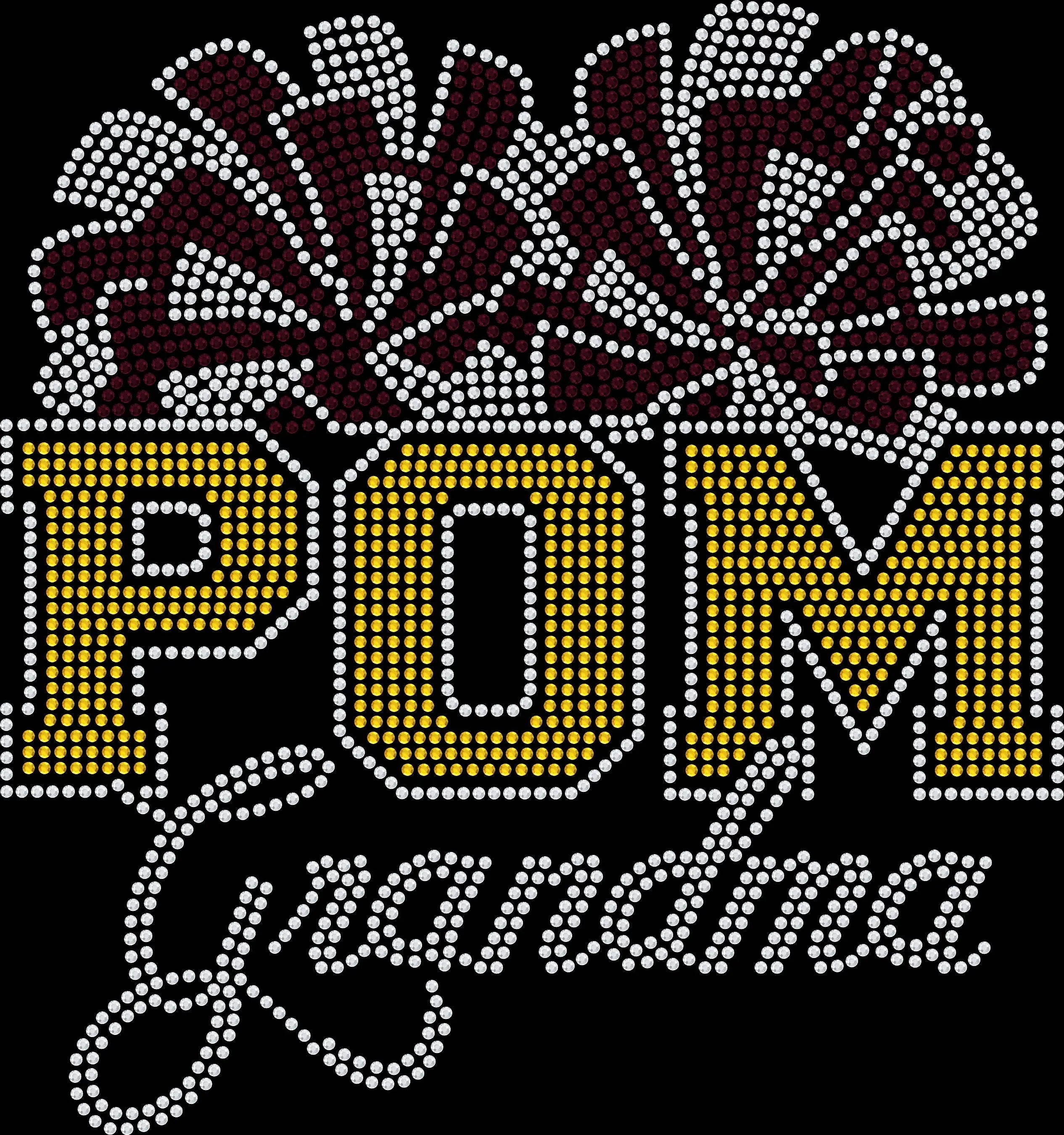 POM Grandma varsity rhinestone shirt featuring sparkling crystal varsity lettering on a soft women’s spirit wear tee, perfect for cheer competitions, pep rallies, and game day support