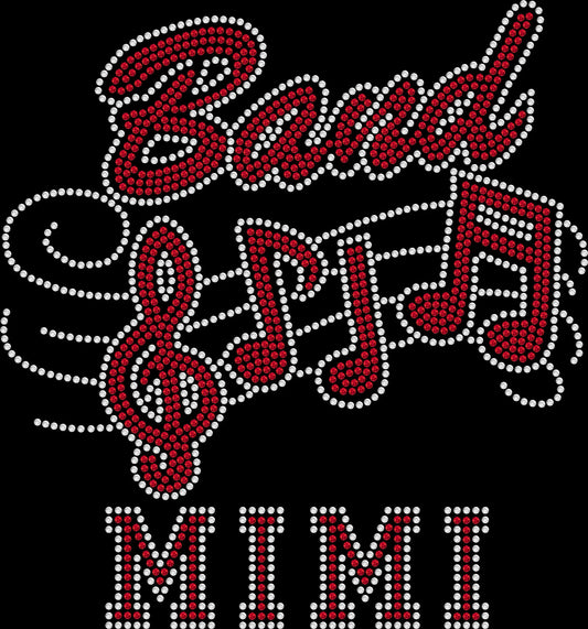 Band Mimi shirt featuring a sparkling proud marching band grandmother design created with premium glass rhinestones or holographic spangles. Perfect for football games, halftime performances, marching band competitions, concerts, championships, parades, Senior Night, pep rallies, and supporting a favorite band student. 🎶💖🥁🎺✨