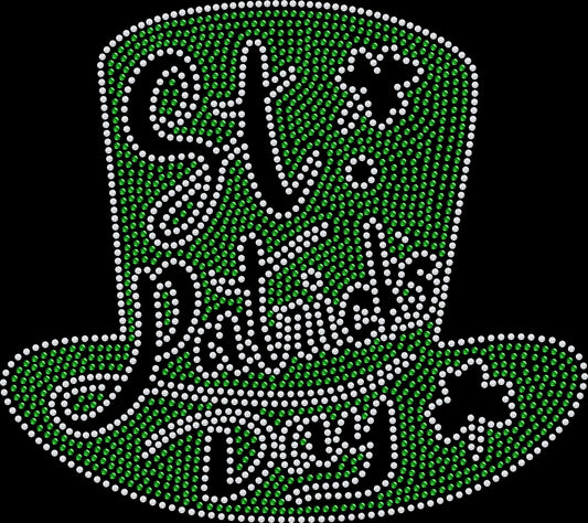 Green rhinestone St Patrick’s Day top hat shirt sparkling Irish bling tee for festive holiday celebration