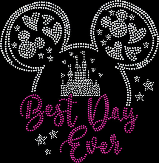 Sparkling rhinestone mouse ears Best Day Ever shirt on black theme park t-shirt