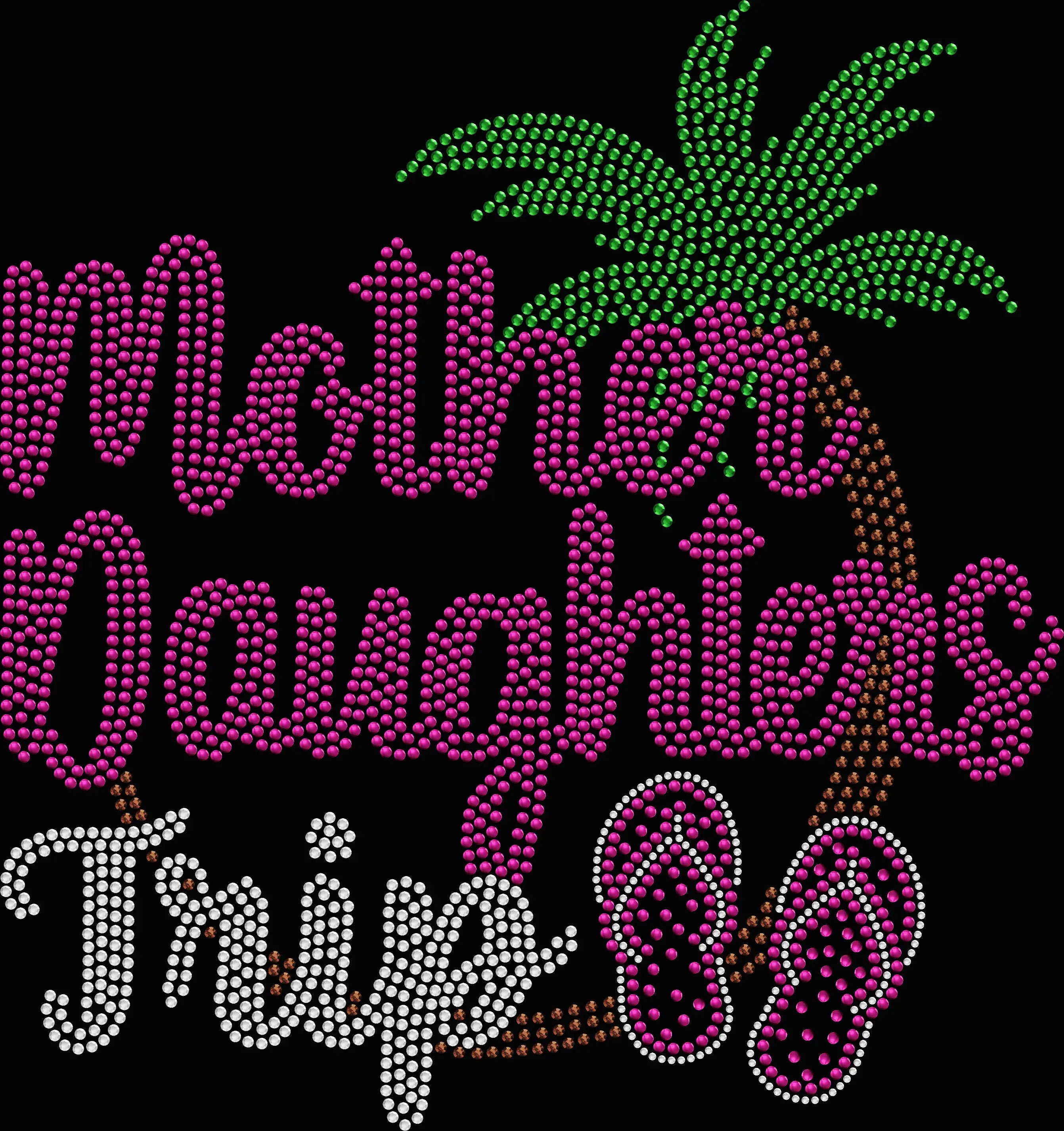 Sparkling rhinestone mother daughter trip shirt with palm tree and flip flops design