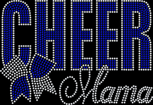 Sparkling rhinestone Cheer Mama shirt with cheer bow design on black cheer mom t-shirt