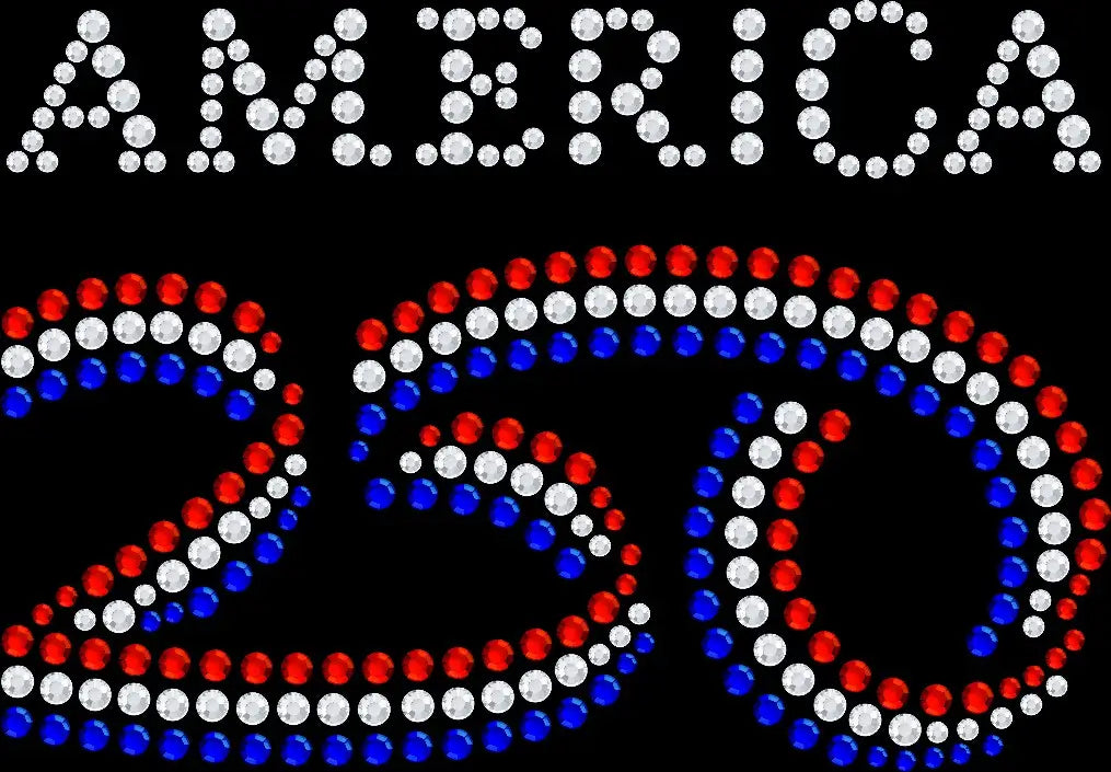 America 250 ribbon rhinestone shirt with left chest USA design on unisex tee, patriotic 1776 2026 shirt for women, sparkly bling apparel with high shine rhinestones