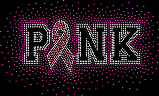 Pink breast cancer ribbon rhinestone shirt with sparkling firework design on unisex tee, awareness support shirt for women, survivor bling apparel with high shine rhinestones