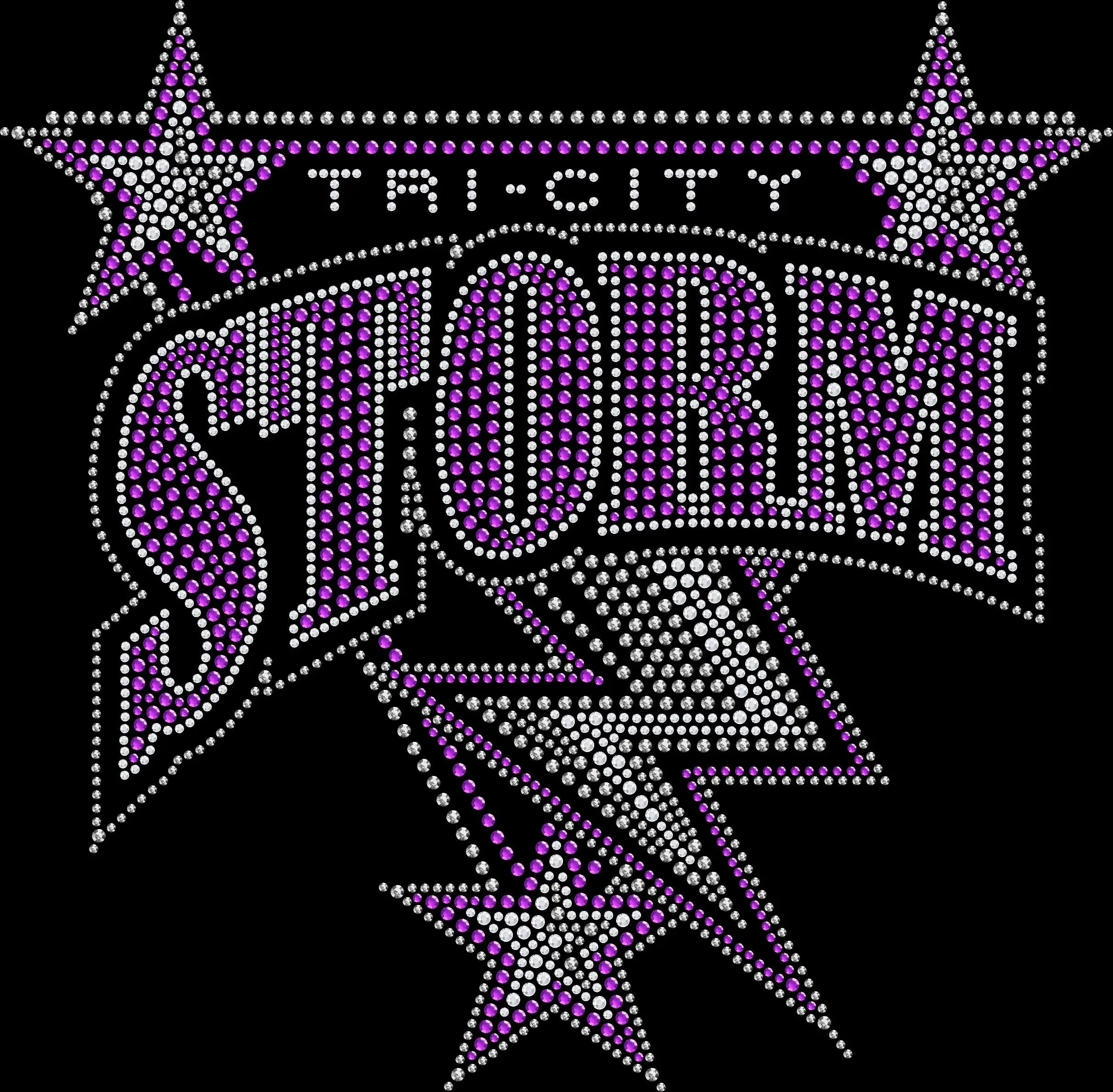 Sparkling rhinestone Tri-City Storm Hockey shirt on a black t-shirt, bling hockey fan tee for women perfect for game day and team spirit outfits.