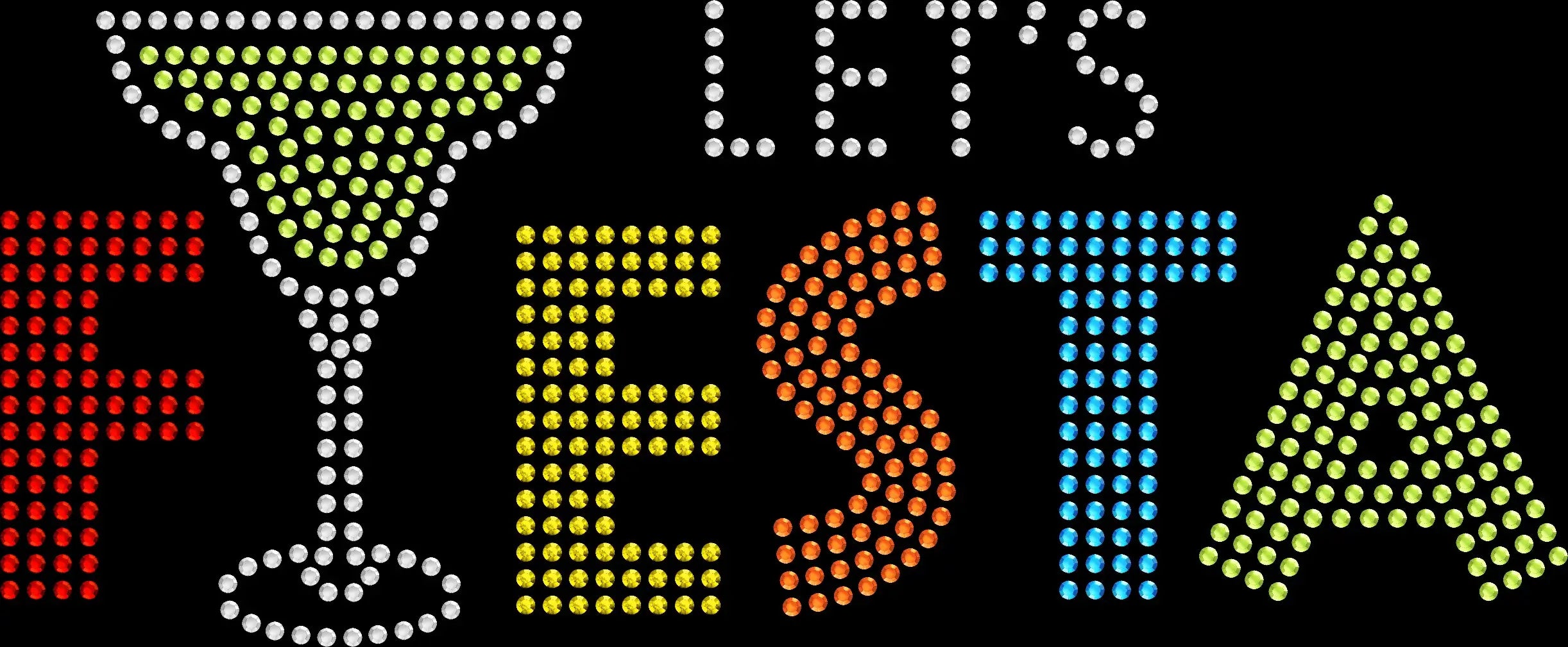 Sparkling rhinestone shirt that reads “Let’s Fiesta Margarita” on a black t-shirt, funny margarita themed bling tee perfect for Cinco de Mayo, taco night, or girls night out.