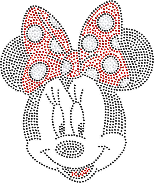 Sparkly rhinestone shirt featuring a cute cartoon mouse character with a bow design in bling detail on a soft cotton unisex t-shirt, perfect for theme park trips, vacations, and fun outfits.