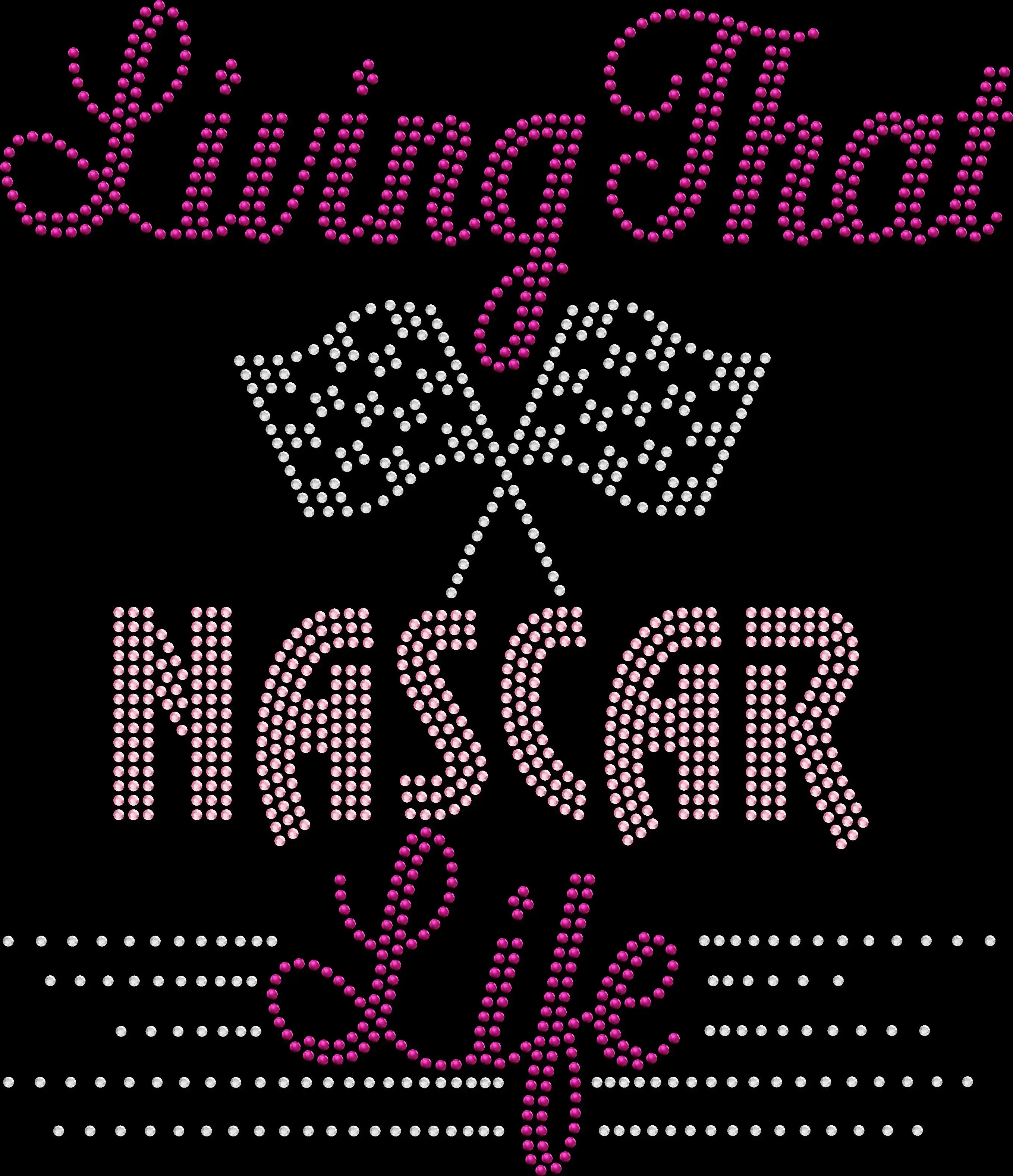Living that nascar life rhinestone shirt with sparkling crystal lettering on a unisex tee, racing fan bling apparel for women, sparkly motorsport shirt for race day outfits