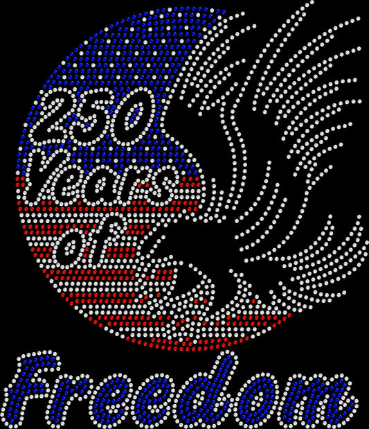 250 years of freedom eagle flag rhinestone shirt with sparkling crystal design on a soft unisex tee, patriotic bling shirt for women, USA eagle and flag themed apparel with high shine rhinestones