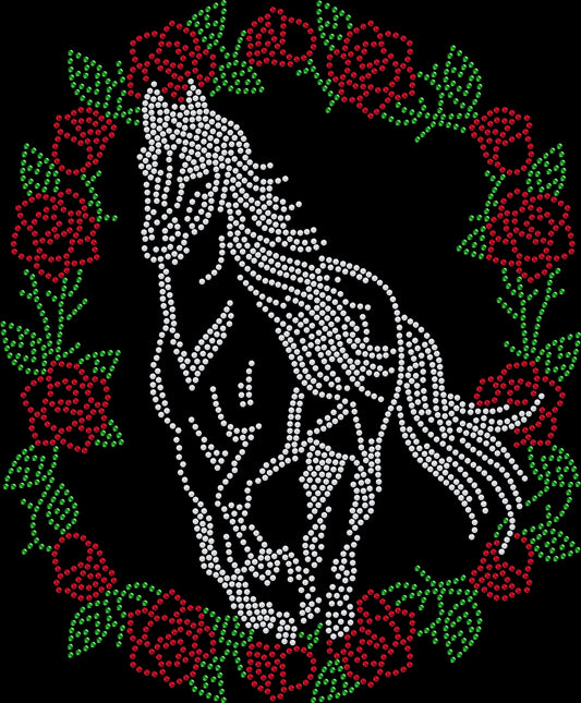 Shine at race day with this horse rose wreath rhinestone shirt. Perfect for Derby outfits, equestrian style, and horse lover gifts.