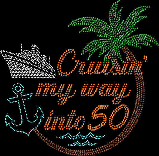 Celebrate your 50th birthday in style with this custom year cruise rhinestone shirt. Perfect for parties, vacations, and milestone moments.