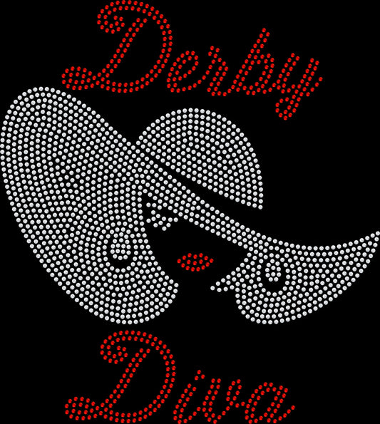 derby diva rhinestone shirt with hat design on black tee for kentucky derby outfit with sparkling detail