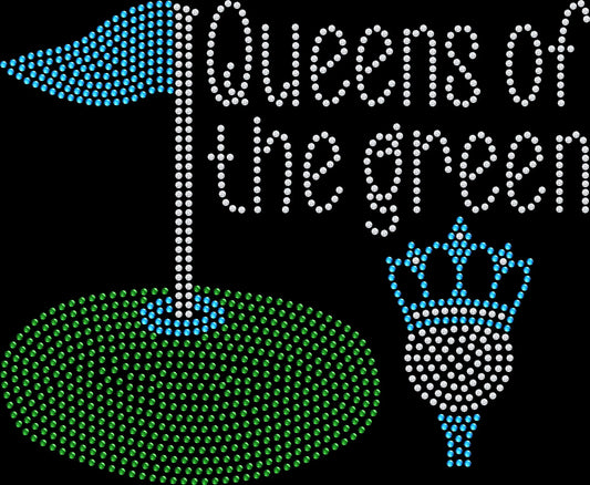 Shine on the course with this Queens of the Green rhinestone golf shirt. Perfect for tournaments, leagues, golf trips, and matching team outfits.