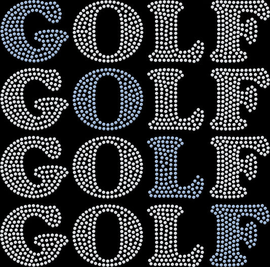 Show your sporty side with this Diagonal GOLF rhinestone shirt. Perfect for tournaments, golf outings, and stylish everyday golf wear.