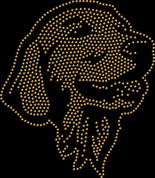 Show your Golden Retriever pride in sparkle style with this Golden Retriever Face rhinestone shirt featuring a customizable ribbon color accent. Perfect for dog moms and pet lovers.