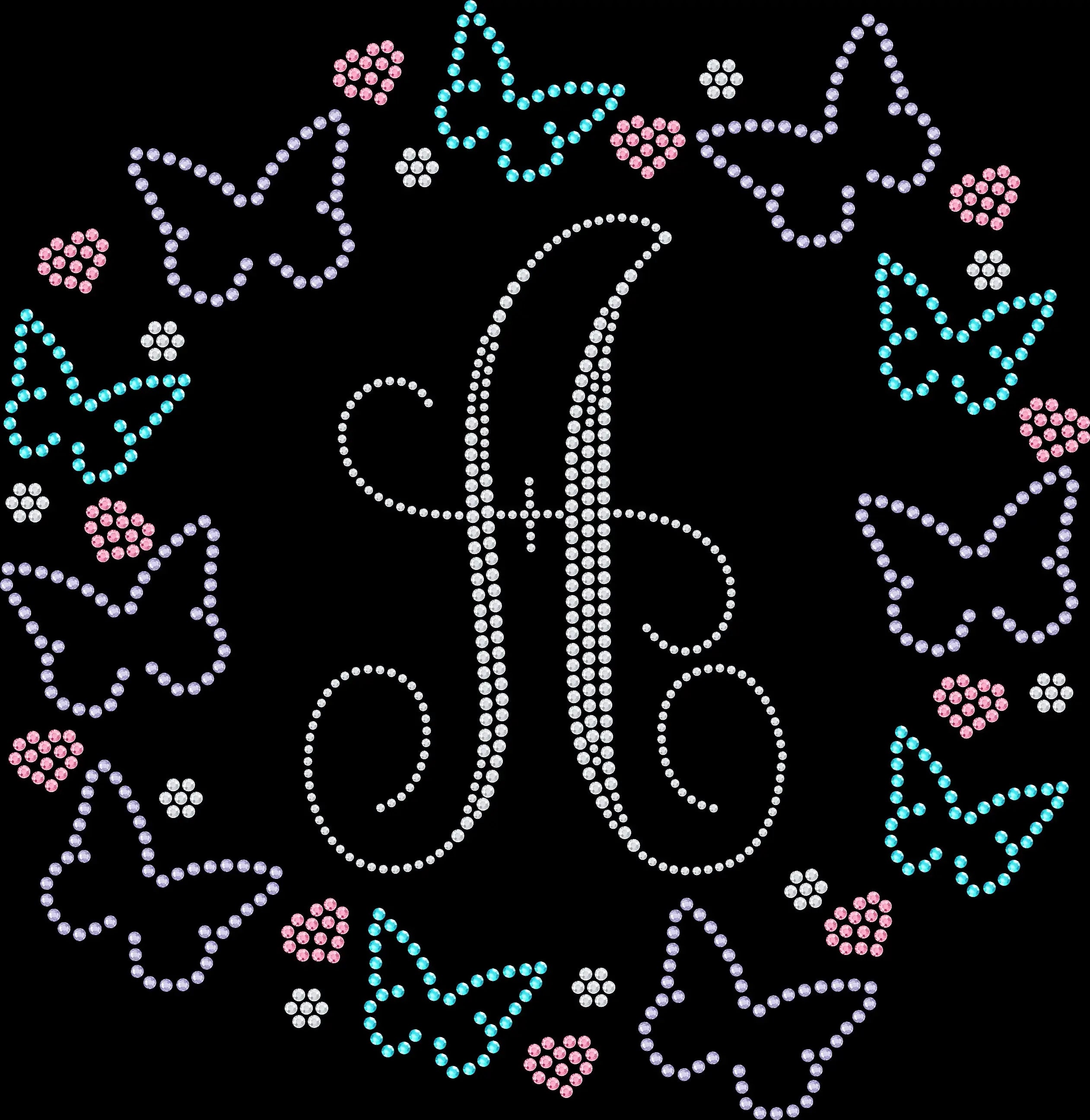 personalized butterfly ring monogram rhinestone shirt featuring custom initials in TRW monogram font