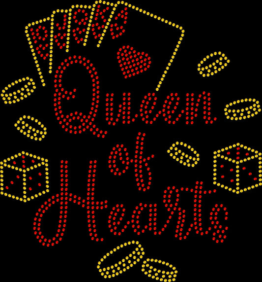 queen of hearts rhinestone shirt featuring elegant playing card queen design for casino nights and vegas trips