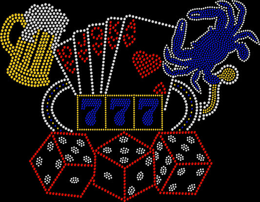 Sparkling rhinestone Crab Casino shirt on black graphic t-shirt