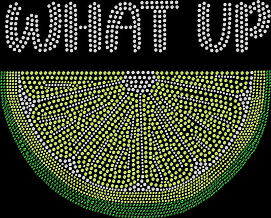 Sparkling rhinestone What Up Lime Slice shirt on black margarita party t-shirt
