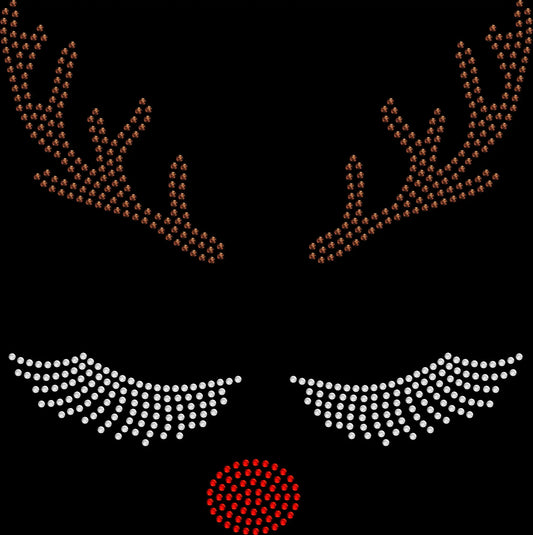 Red Nose Reindeer Girl Christmas shirt featuring a cute holiday reindeer design decorated with sparkling rhinestones or holographic spangles.