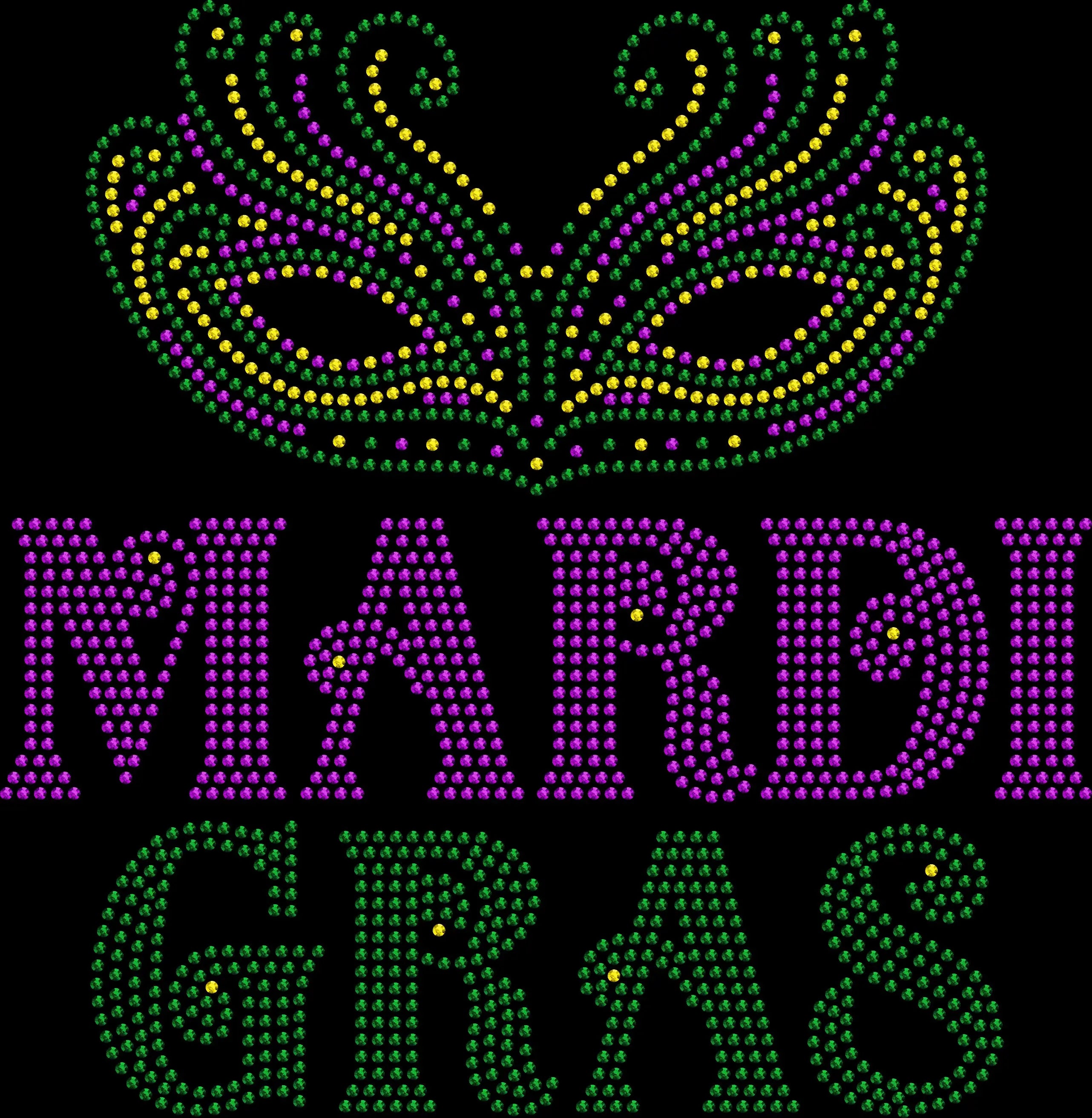 Sparkly rhinestone Mardi Gras mask shirt purple green gold carnival bling tee for women