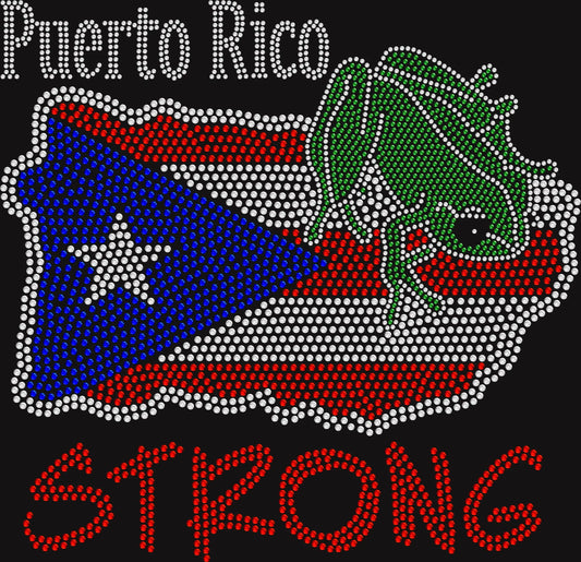 Puerto Rico flag and coqui frog rhinestone shirt with sparkling crystal design on a soft unisex tee, sparkly Boricua pride shirt for women, Puerto Rican bling apparel with high shine rhinestones