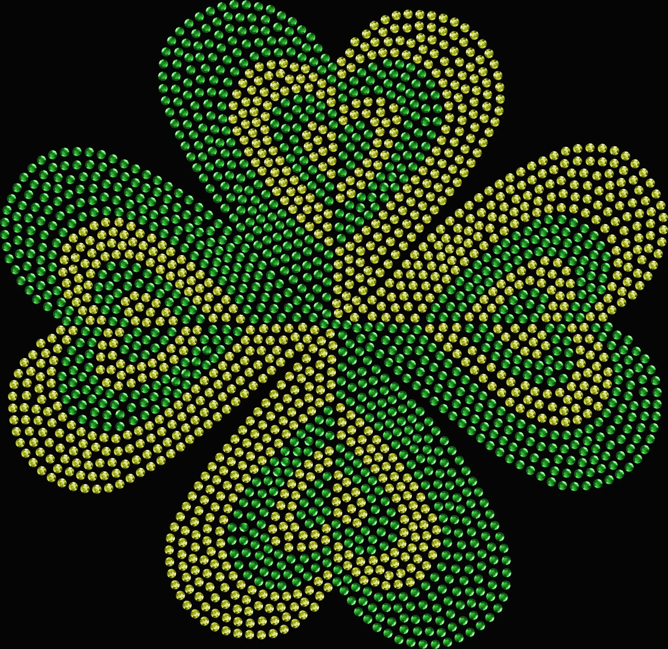 Sparkly rhinestone shirt featuring two green four leaf clovers in bold bling design on a soft unisex cotton t-shirt, perfect for St. Patrick’s Day parties, pub crawls, and lucky Irish celebrations.