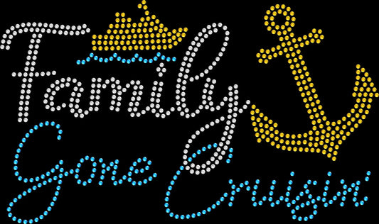family gone cruisin rhinestone shirt on black tee with sparkling cruise vacation design for matching family outfits