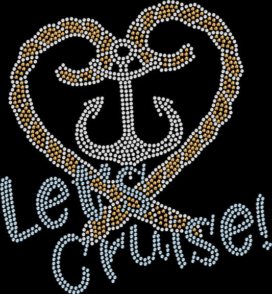 Cruise in style with this Let’s Cruise heart rope anchor rhinestone shirt. Perfect for beach vacations, girls trips, and coastal adventures.