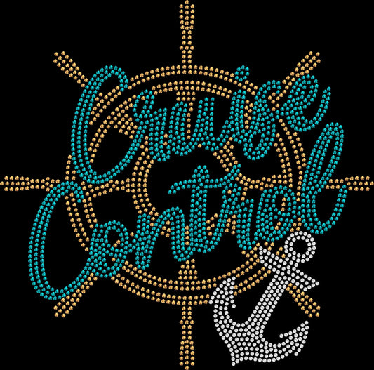 Relax in style with this Cruise Control helm and anchor rhinestone shirt. Perfect for cruises, boat lovers, and vacation outfits.