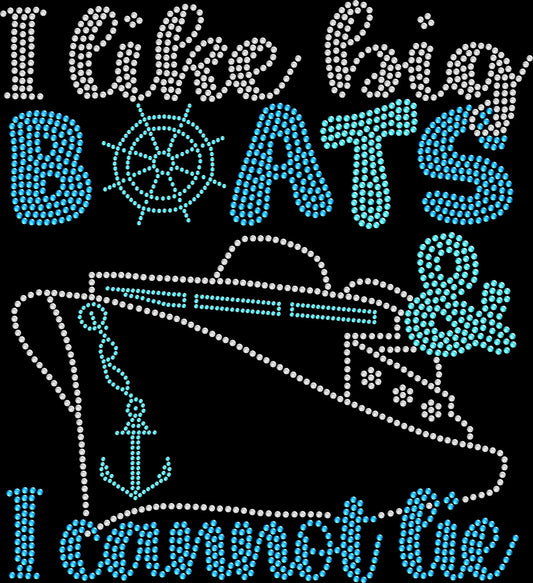 Show off your sense of humor with this I Like Big Boats and I Cannot Lie rhinestone shirt. Perfect for cruises, beach trips, and fun vacation outfits.