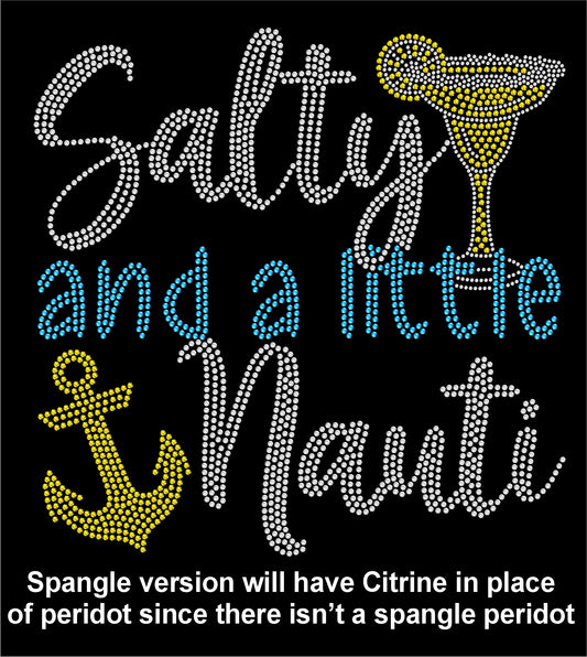 Show your sassy side with this Salty and a Little Nauti rhinestone shirt. Perfect for beach trips, cruises, and fun vacation outfits.