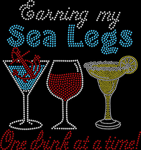 Get laughs on your cruise with this “Earning My Sea Legs” rhinestone shirt. Perfect for parties, girls trips, and fun vacation outfits.