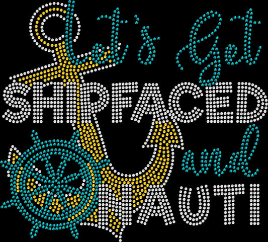 Get cruise-ready with this Let’s Get Ship Faced and Nauti rhinestone shirt. Perfect for girls trips, vacations, and party cruises.