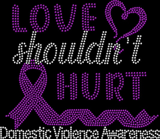 Show support and spread awareness in sparkle style with this Love Shouldn’t Hurt rhinestone shirt featuring a customizable ribbon color accent. Perfect for awareness events and survivor support.