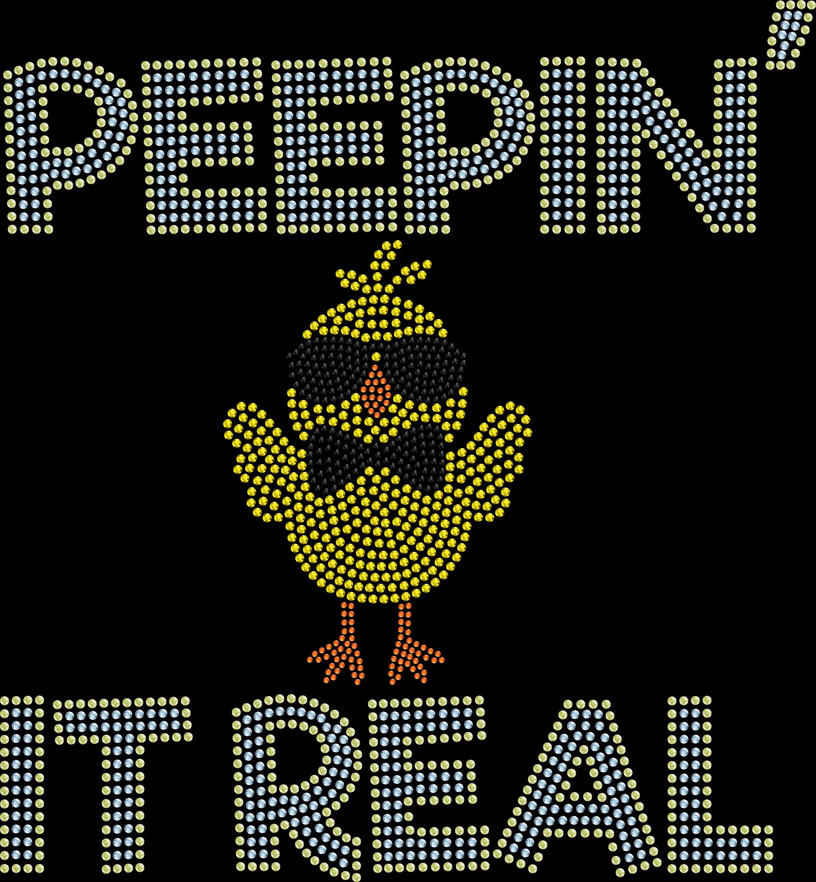 Peepin’ It Real rhinestone shirt featuring sparkling crystal baby chick wearing sunglasses on a soft women’s spring holiday tee, perfect for Easter brunch and festive celebrations
