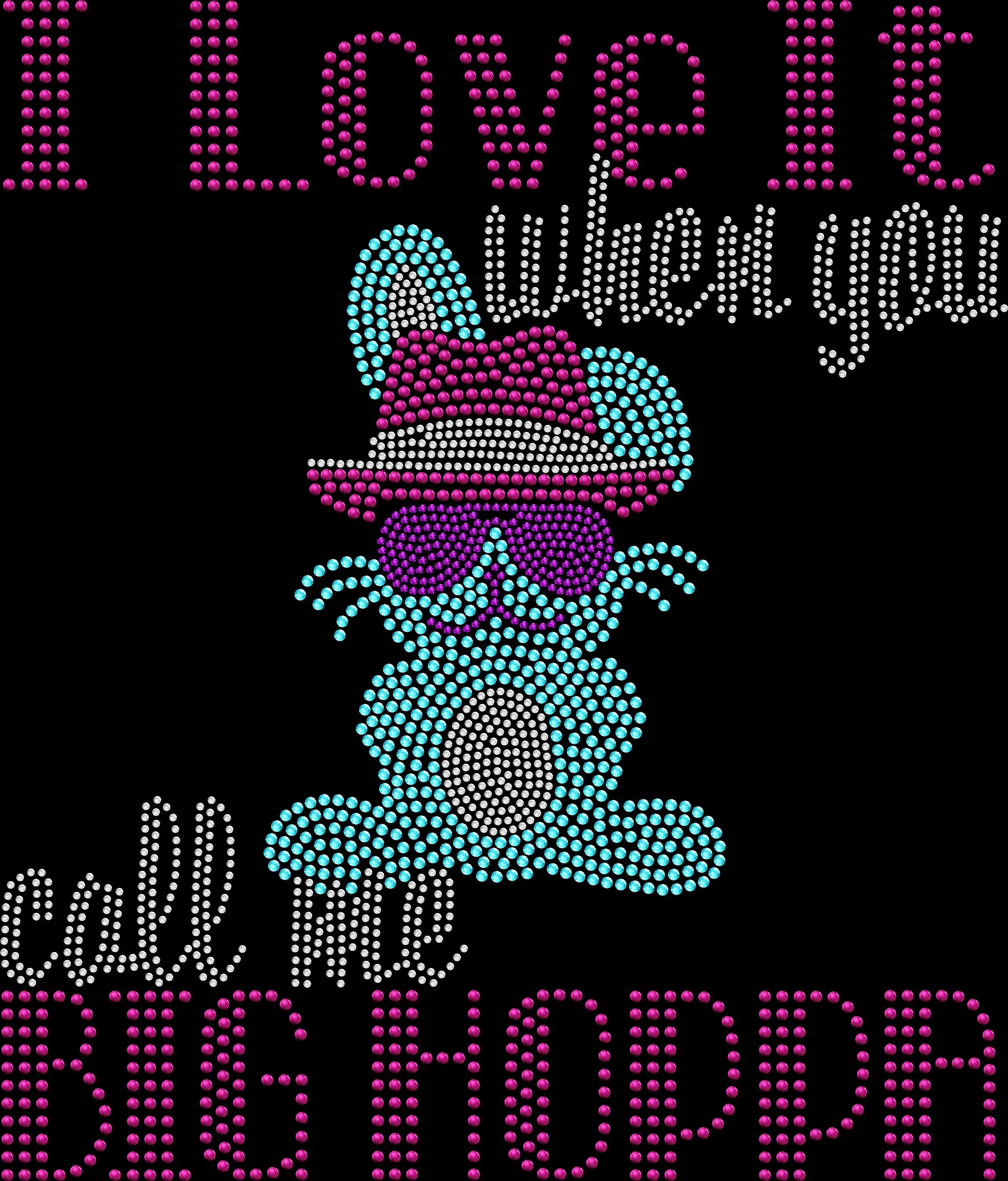 Sparkling rhinestone Big Hoppa gangster bunny shirt with fedora and sunglasses on a black t-shirt, funny Easter bling tee for women.