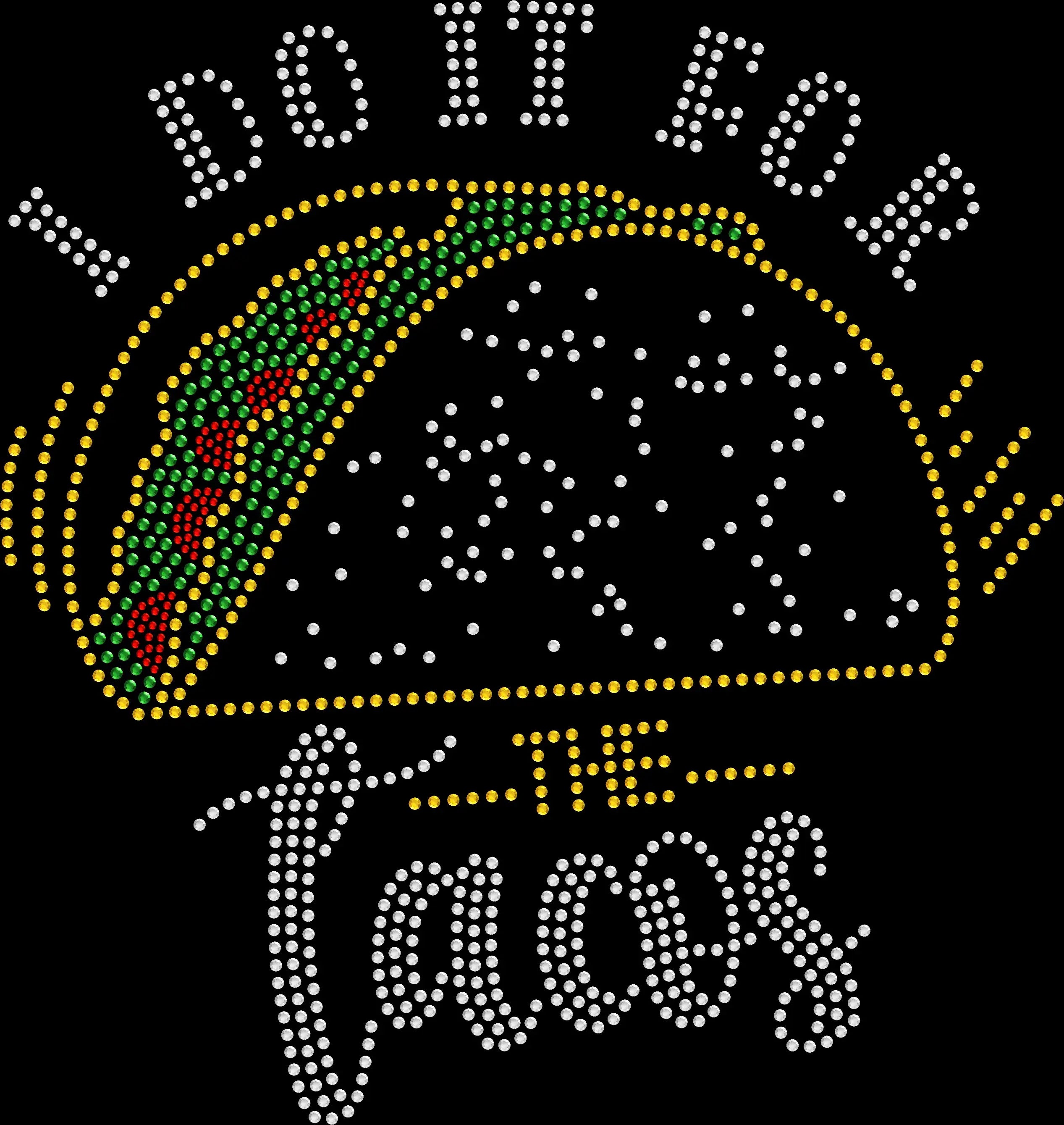 Sparkling rhinestone shirt that reads “I Do It For The Tacos” on a black t-shirt, funny taco themed bling tee perfect for Taco Tuesday or Cinco de Mayo celebrations.
