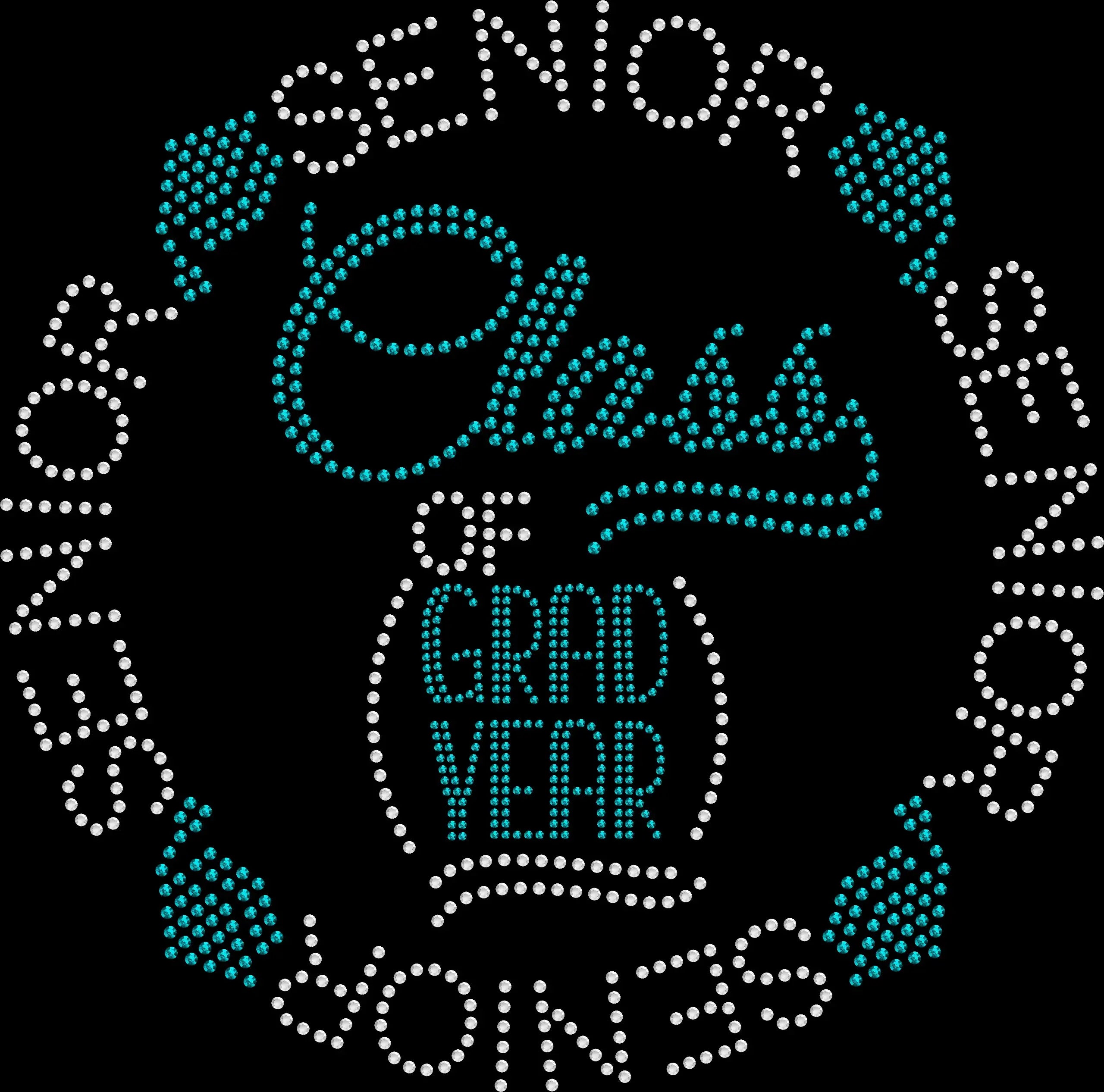 Class of Custom Year Senior Circle shirt featuring a circular Senior and Class of design personalized with the student's graduation year and created with premium glass rhinestones or holographic spangles. Senior apparel for Senior Night, Senior Week, school spirit events, senior pictures, graduation parties, commencement, and graduation celebrations. 🎓✨💎🎉💖
