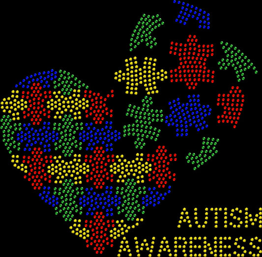 autism awareness balloon heart rhinestone support shirt on black tee