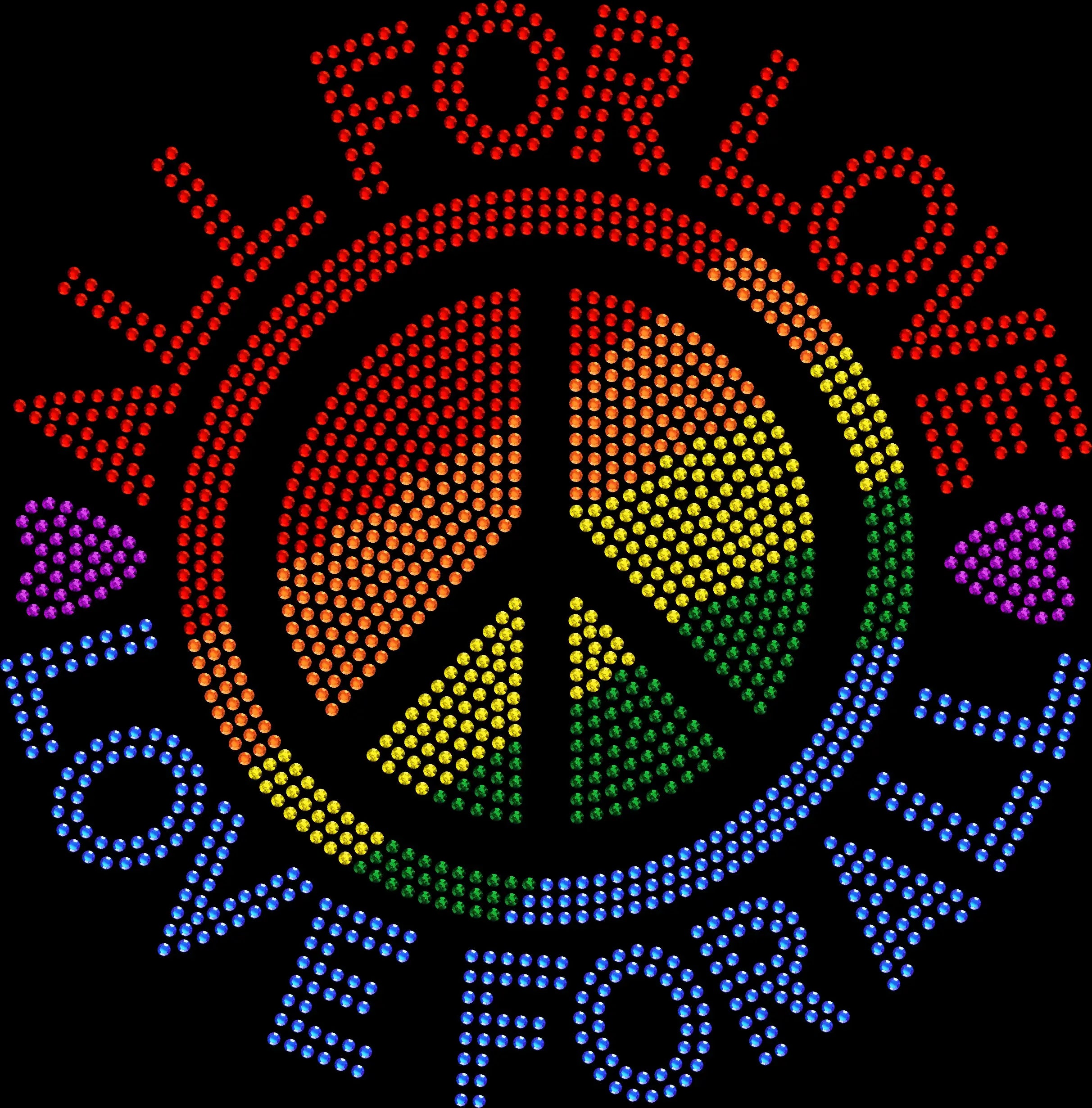 Celebrate equality and self-expression in sparkle style with this Peace Pride All for Love Love for All rhinestone shirt. Perfect for Pride events, festivals, and LGBTQ+ celebrations.