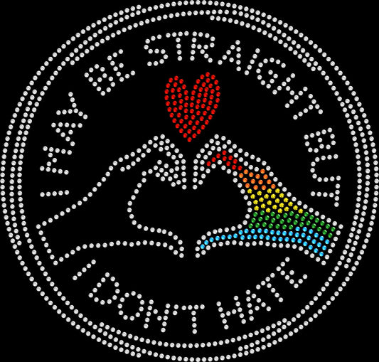 Show your support and Pride in sparkle style with this I May Be Straight But I Don’t Hate rhinestone ally shirt. Perfect for Pride parades, festivals, and LGBTQ+ ally events.