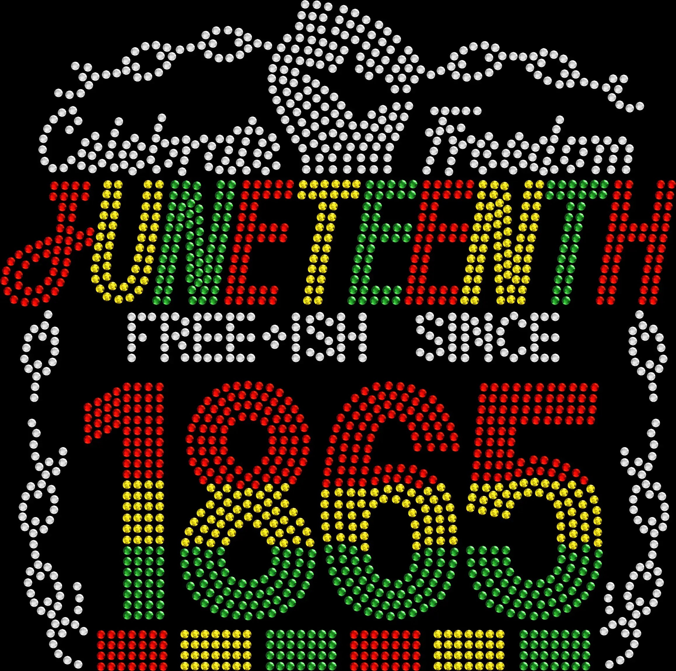 Celebrate Freedom Juneteenth rhinestone shirt featuring sparkling crystal lettering on a soft women’s fashion tee, honoring Black freedom, culture, and pride with bold glam sparkle
