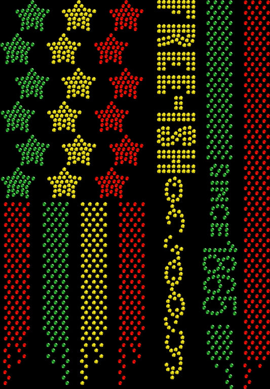 Free-ish Juneteenth flag rhinestone shirt featuring sparkling crystal Juneteenth flag design on a black tee, Black pride empowerment bling apparel